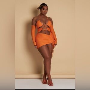 Mars The Label Orange Strappy Ruched Mini Dress size UK 12